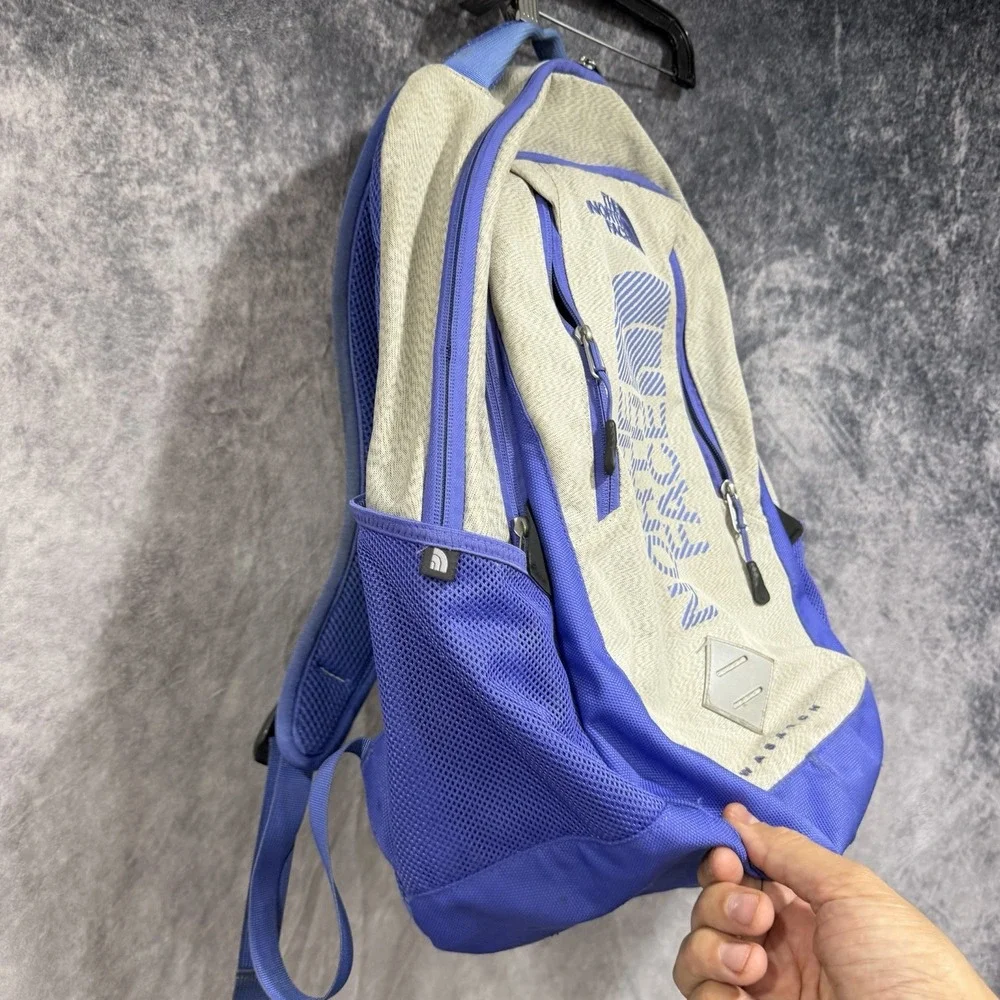 The North Face Wasatch Backpack Gray Blue Logo Hiking School Laptop Travel